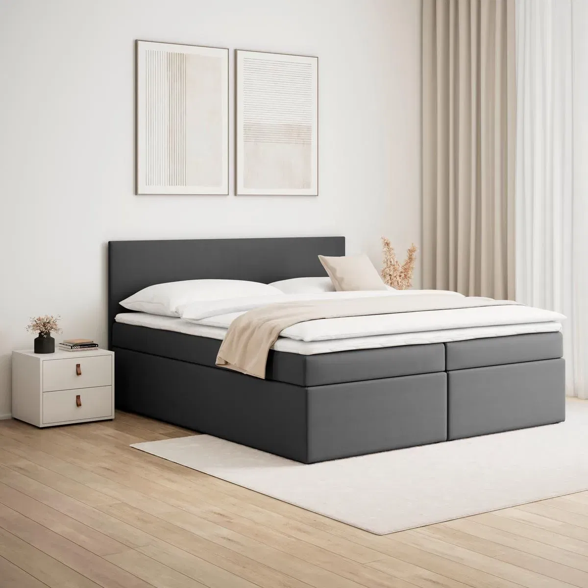 Schnäppchen, Deals Und Rabattcodes Des Tages - Bessagi Home Boxbett Lucy Ca. 180X200 Cm Dunkelgrau Mit Topper