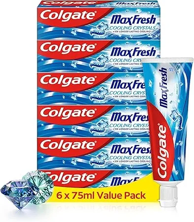 Colgate Zahnpasta Max Fresh Cooling Crystals 6X75 Ml – Effektive Zahnreinigung Fuer Langanhaltende Frische Und Ein Sauberes Mundgefuehl – Haelt Die Zaehne Weiss Und Bekaempft Karies
