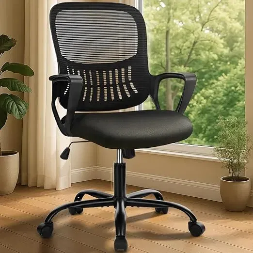 Dumos Buerostuhl Ergonomisch Schreibtischstuhl Mit Lendenwirbelstuetzecomputerstuhl Drehstuhl Mit Armlehne Hoehenverstellbarer Office Chair Buerostuehle Geeignet Fuer Buero Und Schlafzimmer Schwarz