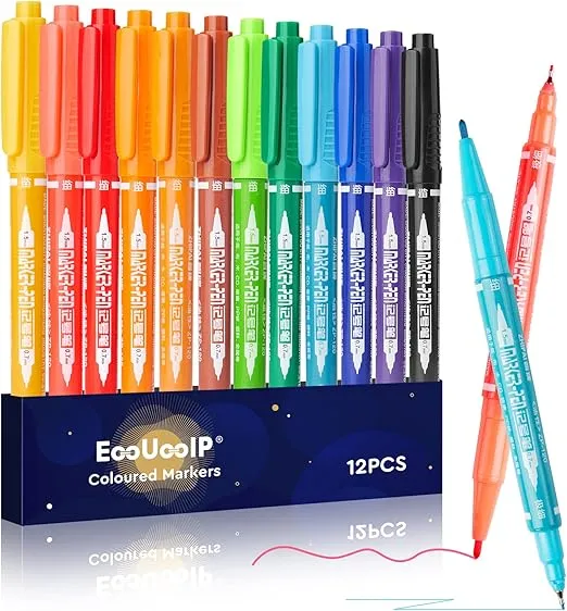 Eoouooip Permanent Marker Dual Tips Farbige Marker12 Farben Wasserfeste Stifte Setpermanent Art Marker Fuer Plastik Stein Und Glas Zum Bemalen Faerben Und Markieren Geeignet