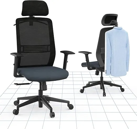 Flexispot Buerostuhl Ergonomisch Schreibtischstuhl Mit Kleiderhaken Kopfstuetze Und Lordosenstuetze Buero Stuhl Lift Armlehne Computerstuhl Hoehenverstellbar Drehstuhl 136 Kg Oc17 Schwarz Und Blau