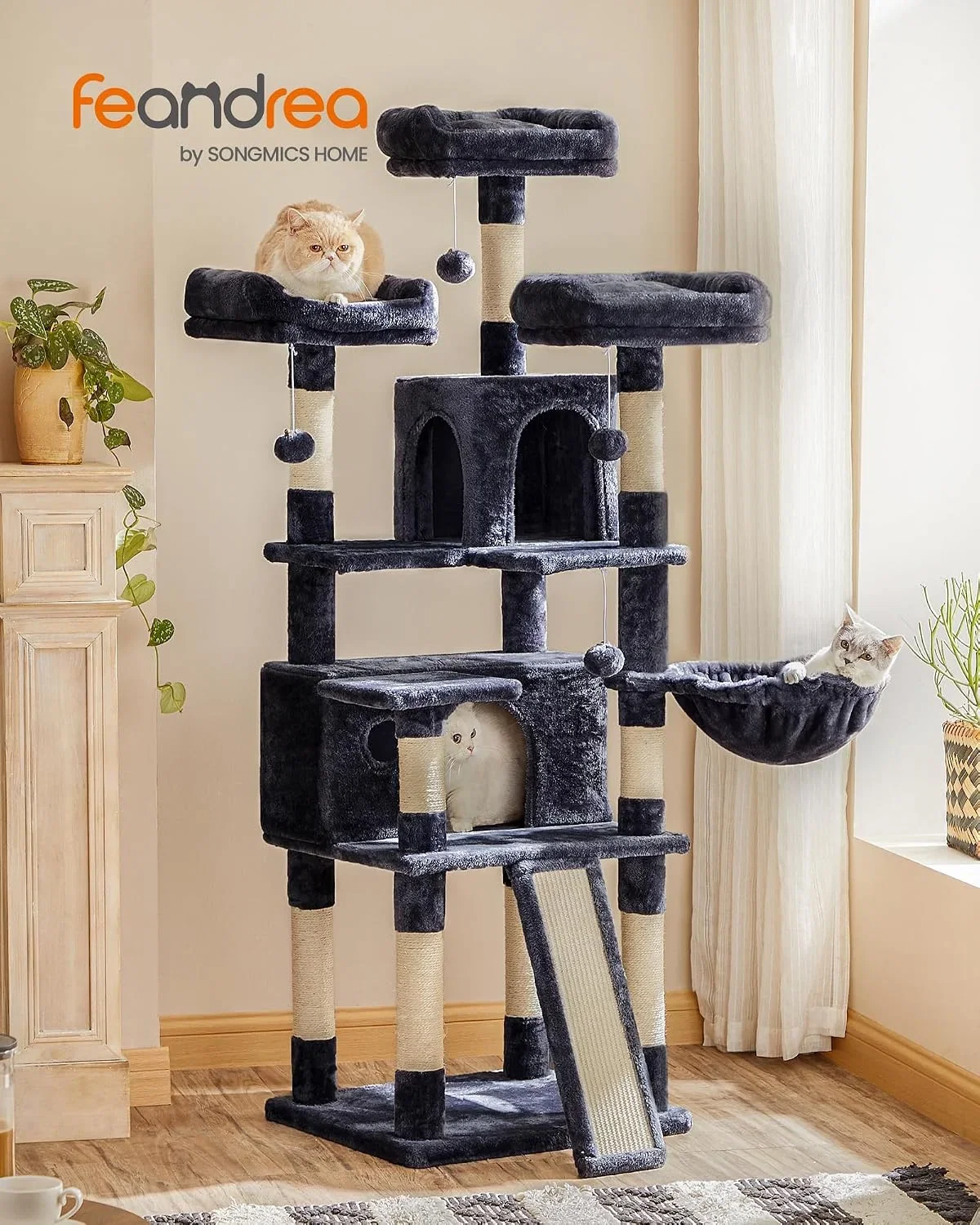 Feandrea Kratzbaum XXL Katzenbaum PCT019W01 (169 cm hellgrau)