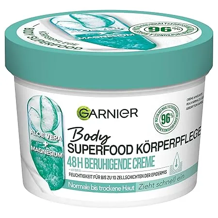 Garnier Beruhigende Koerperpflege Fuer Trockene Haut Body Butter Mit Aloe Und Magnesium Fuer Bis Zu 48 Stunden Feuchtigkeit Body Superfood 1 X 380 Ml