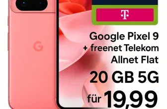 MediaMarkt Tarifwelt: Google Pixel 9 + freenet Telekom Allnet Flat 20 GB 5G für 19,99 € / Monat + 138,99 € einmalig