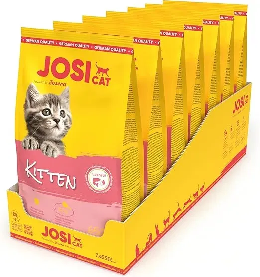 Josicat Kitten 7 X 650 G Junior Premium Trockenfutter Fuer Wachsende Sowie Tragende Saeugende Katzen Mit Hohem Energiegehalt Wertvollem Lachsoel Vitaminen Powered By Josera 7Er Pack