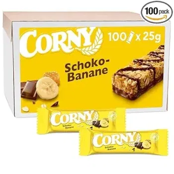 Müsliriegel Corny Classic Schoko-Banane mit Schokolade und Banane 100er-Karton (100 x 25 g) ab 24,31 € inkl. Prime-Versand (statt 39,98 €)