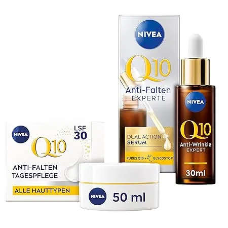 Nivea Q10 Anti Falten Gesichtspflege Set Mit Tagescreme Mit Q10 Und Kreatin Und Straffenden Serum Mit Anti Glykationstechnologie Mildert Und Beugt Falten Vor