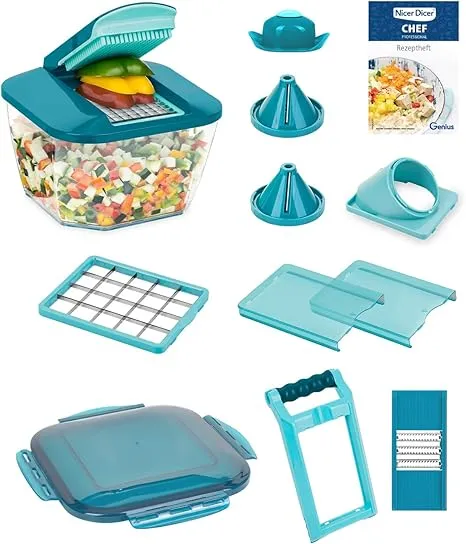 Nicer Dicer Chef Professional Gemueseschneider Manuell 15 Tlg Gemuesehobel Mit 5.2 L Behaelter Deckel Zerkleiner Kuechenhelfer Fuer Wuerfel Stifte Scheiben Streifen Juliettis Einfache Reinigung