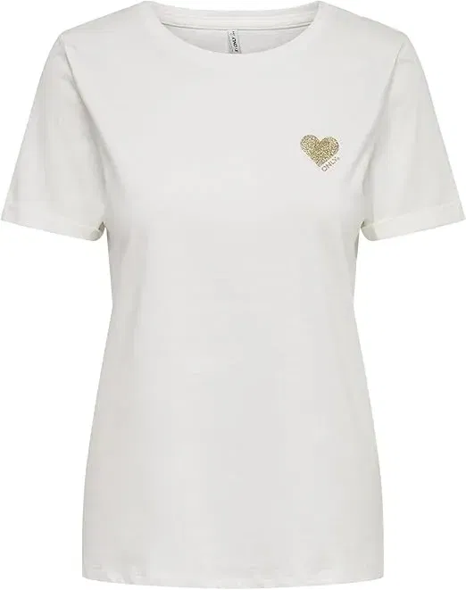 Schnäppchen, Deals Und Rabattcodes Des Tages: Only Damen Einfarbiges T-Shirt Mit Brand Herz Basic Kurzarm Rundhals Top Shortsleeve Oberteil Onlkita