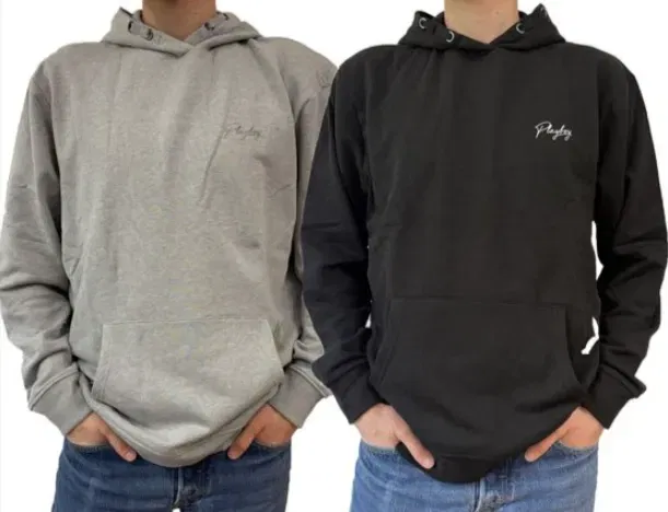 Schnäppchen, Deals Und Rabattcodes Des Tages - Playboy Herren Baumwoll-Pullover Langarm Shirt Mit Kapuze Hoodie Schwarz Oder Grau Meliert