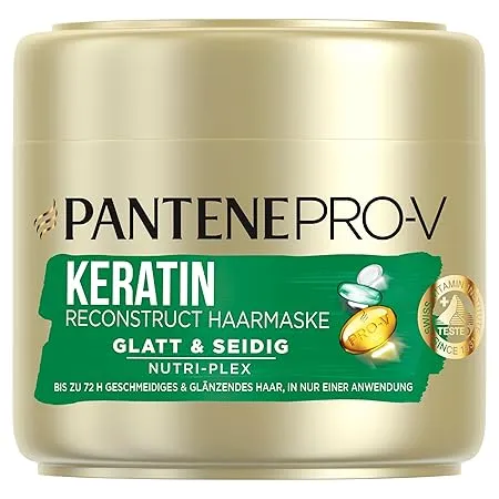 Pantene Pro V Glatt Seidig Keratin Reconstruct Haarmaske Fuer Widerspenstiges Haar Haarpflege Glanz Anti Frizz Anti Frizz Haarkur Haarmaske Haare Kur Haar Mask Beauty Gold 300Ml