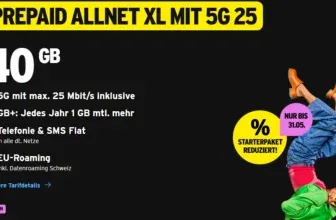 Congstar Prepaid mit 5G 40GB für 16€ + 16€ Startguthaben + 10€ Bonus