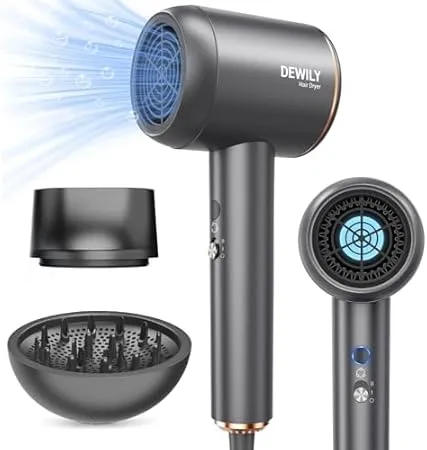 Professionell Foehn Ionen Haartrockner Dewily Foehn Mit Diffusor Konzentratoren 1800W Schnelltrocknen Hair Dryer Mit 2 Geschwindigkeits Und 4 Hitzeeinstellunge Reisefoen Fuer Familie Grau Gold