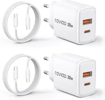 RAVIAD 20W USB C Ladegerät 2-Pack [USBC + USBA] für 7,19€ inkl. Prime-Versand (statt 17,99 €)