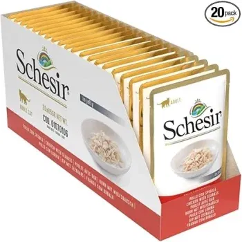 Schesir Cat Jelly Hühnerfilet mit Wolfsbarsch (Katzenfutter nass in Gelee 20 Beutel x 85 g) ab 17,28 € inkl. Prime-Versand (statt 24,99 €)
