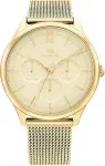 Tommy Hilfiger Multi Zifferblatt Quarz Uhr Fuer Damen Mit Goldfarben Edelstahl Mesh Gliederarmband 1782458