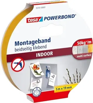 tesa Powerbond INDOOR 5m für 9,55 € inkl. Prime-Versand - Starkes Montageband