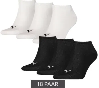 Puma Baumwoll-Socken 261080001 (18 Paar Gr. 39-42 bis 43-46 Schwarz oder Weiß) für 29,99 € inkl. Versand (statt 41,00 €)