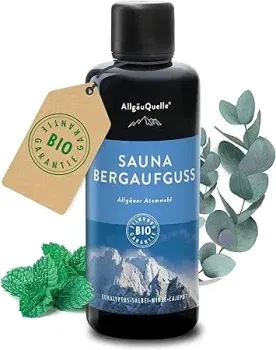 AllgäuQuelle Saunaaufguss mit 100% BIO-Öle Atemwohl Eukalyptus Minze Salbei Cajeput ab 13,64 € inkl. Prime-Versand