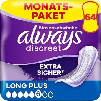Always Discreet Inkontinenz-Einlagen Long Plus Monatspaket 2x64 Einlagen (2x8 Packungen x 8 Stück) ab 22,98 € inkl. Prime-Versand