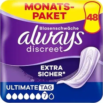 Always Discreet Inkontinenz-Einlagen Ultimate Tag Monatspaket 2x 48 Einlagen (2x 4 x 12 Stück) ab 18,59 € inkl. Prime-Versand