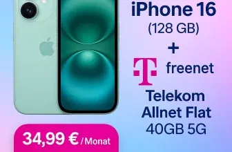 MediaMarkt Tarifwelt: Apple iPhone 16 (128 GB) + freenet Telekom Allnet Flat 40GB 5G für 34,99 € / Monat + 45,94 € einmalig
