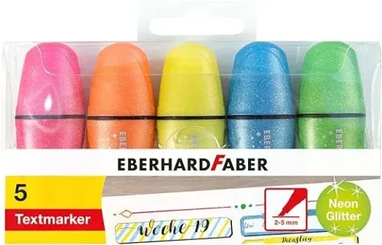 Eberhard Faber 551408 – Mini Textmarker Set Neon Glitzer (5 Marker Stifte mit Keilspitze) ab 3,59 € inkl. Prime-Versand (statt 5,49 €)