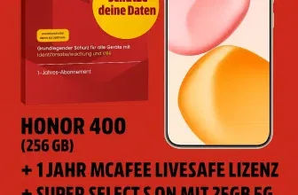 Schnäppchen, Deals und Rabattcodes des Tages - Honor 400 256 GB Smartphone mit 1 Jahr McAfee LiveSafe Lizenz und 5G