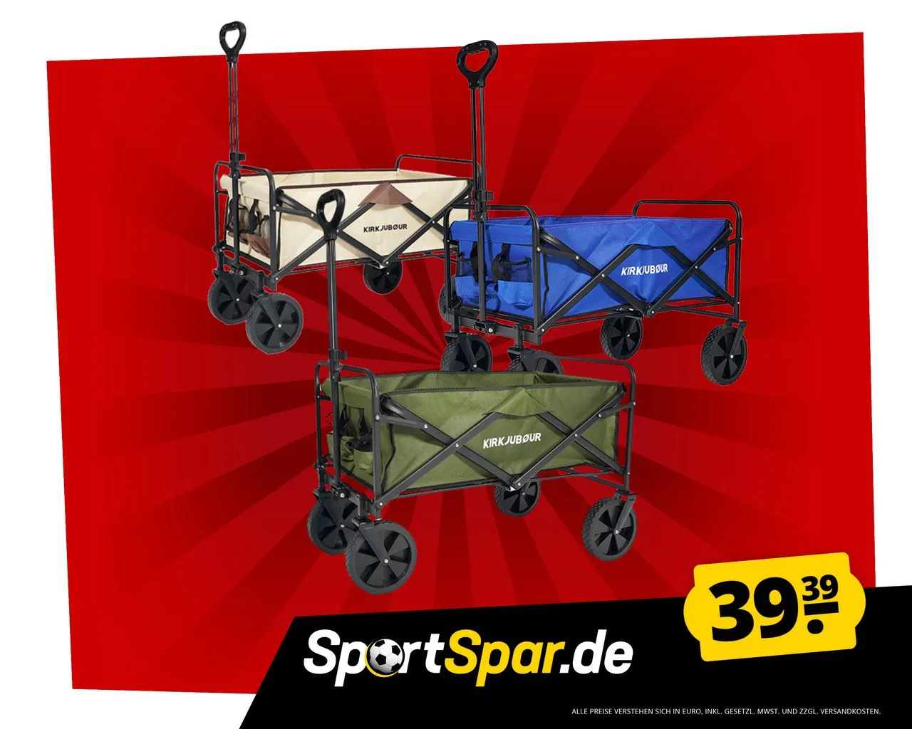 KIRKJUBØUR Edda faltbarer Bollerwagen (5 Farben) für 44,34 € inkl. Versand
