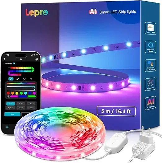 Schnäppchen, Deals Und Rabattcodes Des Tages - Lepro Ai Led Strip S1 Rgbic 5M Smart Led Streifen Mit Ki Lichtdesign Assistent Musik Sync App Steuerung Kompatibel Mit Alexa Google Assistant Led Lichterkette Für Tv Party Gaming