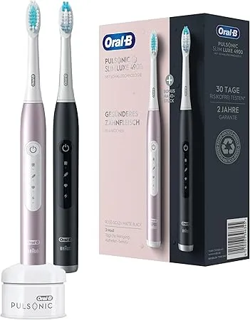 Oral B Pulsonic Slim Luxe 4900 Elektrische Schallzahnbuersteelectric Toothbrush Doppelpack 2 Aufsteckbuersten 3 Putzmodi Fuer Zahnpflege Geschenk Mannfrau Designed By Braun Schwarzrosegold