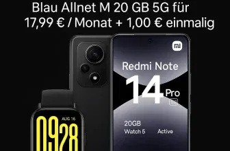 Blau: Xiaomi Redmi Note 14 Pro 5G (256 GB) + Redmi Watch 5 Active + Blau Allnet M 20 GB 5G für 17,99 € / Monat + 1,00 € einmalig