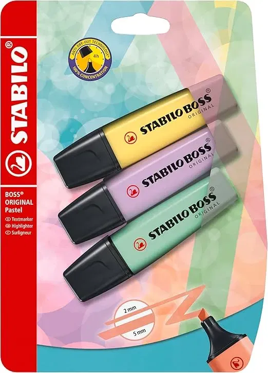 STABILO Textmarker BOSS ORIGINAL Pastel 3er Pack pudriges Gelb Schimmer von Lila Hauch von Minzgruen Schnäppchen, Deals Und Rabattcodes Des Tages: Stabilo Textmarker Boss Original Pastel 3Er Pack