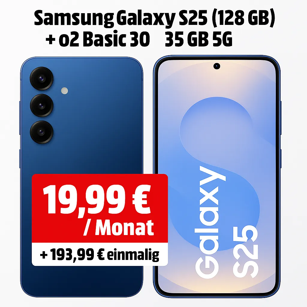 Schnäppchen, Deals Und Rabattcodes Des Tages: Samsung Galaxy S25 128 Gb Mit O2 Basic 30 35 Gb 5G