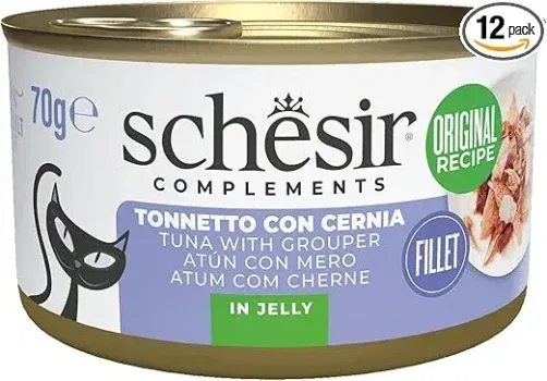 Schesir Thunfischfilets mit Zackenbarsch in Gelee (ergänzendes Nassfutter für Katzen 12 Dosen à 70 g) für 8,50 € inkl. Prime-Versand (statt 16,00 €)
