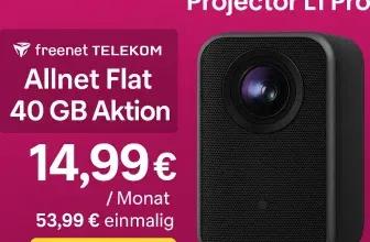 Logitel: Xiaomi Smart Projector L1 Pro (16 GB) + freenet Telekom Allnet Flat 40 GB Aktion 5G für 14,99 € / Monat + 53,99 € einmalig