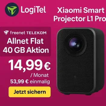 Logitel: Xiaomi Smart Projector L1 Pro (16 GB) + freenet Telekom Allnet Flat 40 GB Aktion 5G für 14,99 € / Monat + 53,99 € einmalig