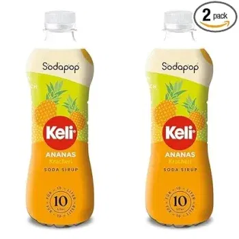 Sodapop Keli Sirup Ananas schnell & einfach zubereitet 1 Flasche ergibt 10 L Fertiggetränk 500 ml (Packung mit 2) für 7,00 € inkl. Prime-Versand (statt 9,98 €)