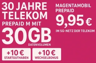 Telekom MagentaMobil Prepaid M: 30GB Datenvolumen für nur 9,95€ im 5G-Netz 🎉📱