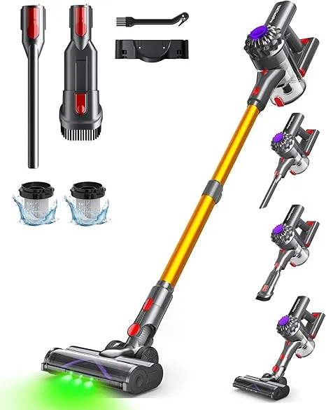 Vactechpro V15 Akku Staubsauger Kabellos35Kpa Kabelloser Staubsauger Mit Abnehmbarem Akkubis Zu 35Min Laufzeit6 In 1 Akkustaubsauger Tierhaare Fuer Hartholzboeden Teppichgold