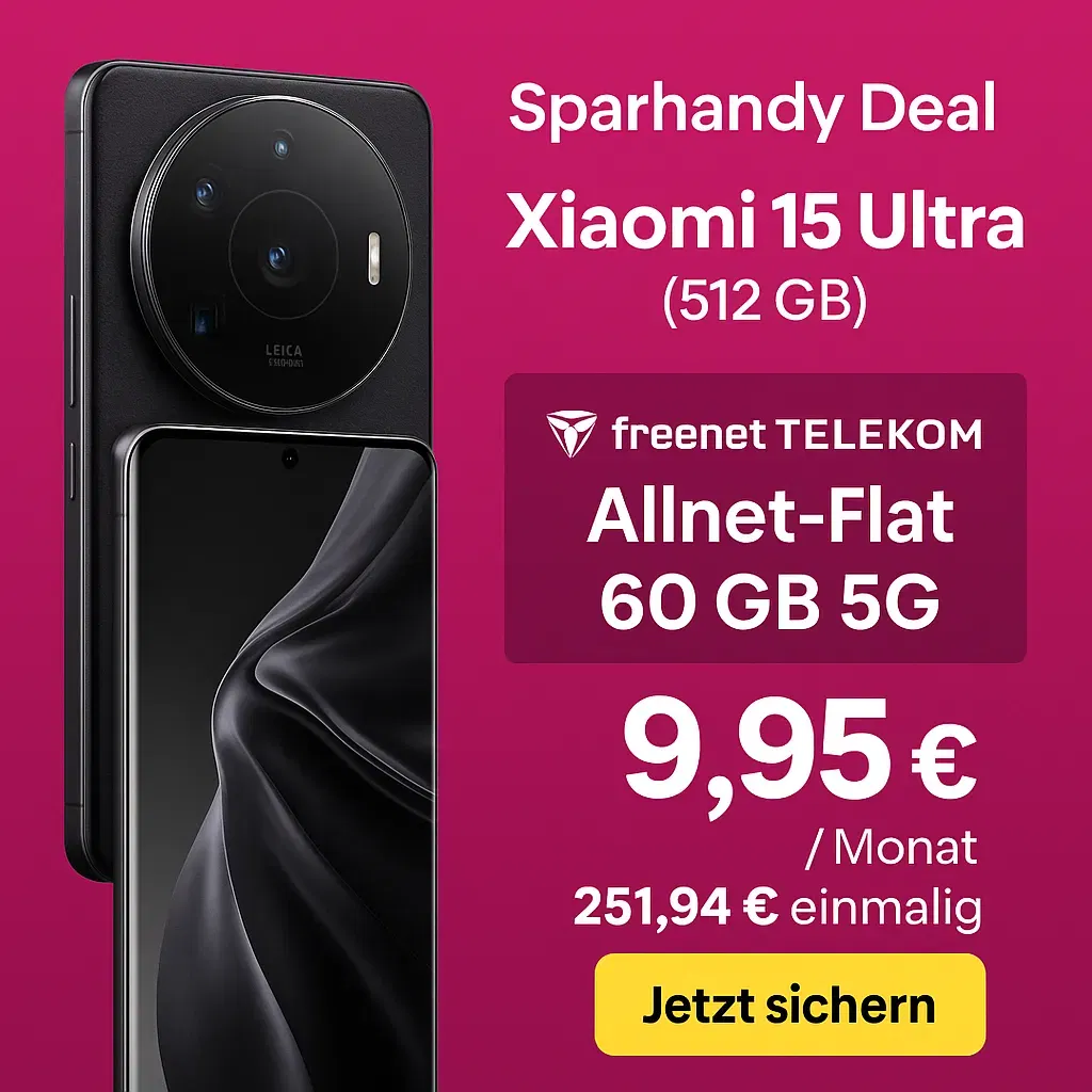 Schnäppchen, Deals Und Rabattcodes Des Tages - Xiaomi 15 Ultra 512 Gb Mit Freenet Telekom Allnet-Flat 60 Gb 5G