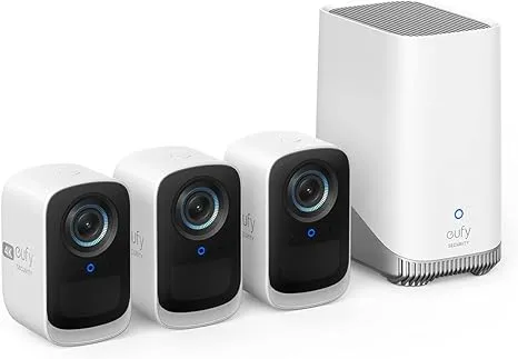 Eufy Security Eufycam S300 3C Ueberwachungskamera Aussen 4K Kabellose Mit Gesichtserkennung Und K.i Farbige Nachtsicht Erweiterbarer Speicher Auf 16Tb Set 31 White T8882321