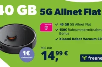 Xiaomi Robot Vacuum S20 (1€) mit 40 GB Telekom Allnet-Flat für 14,99€ mtl.
