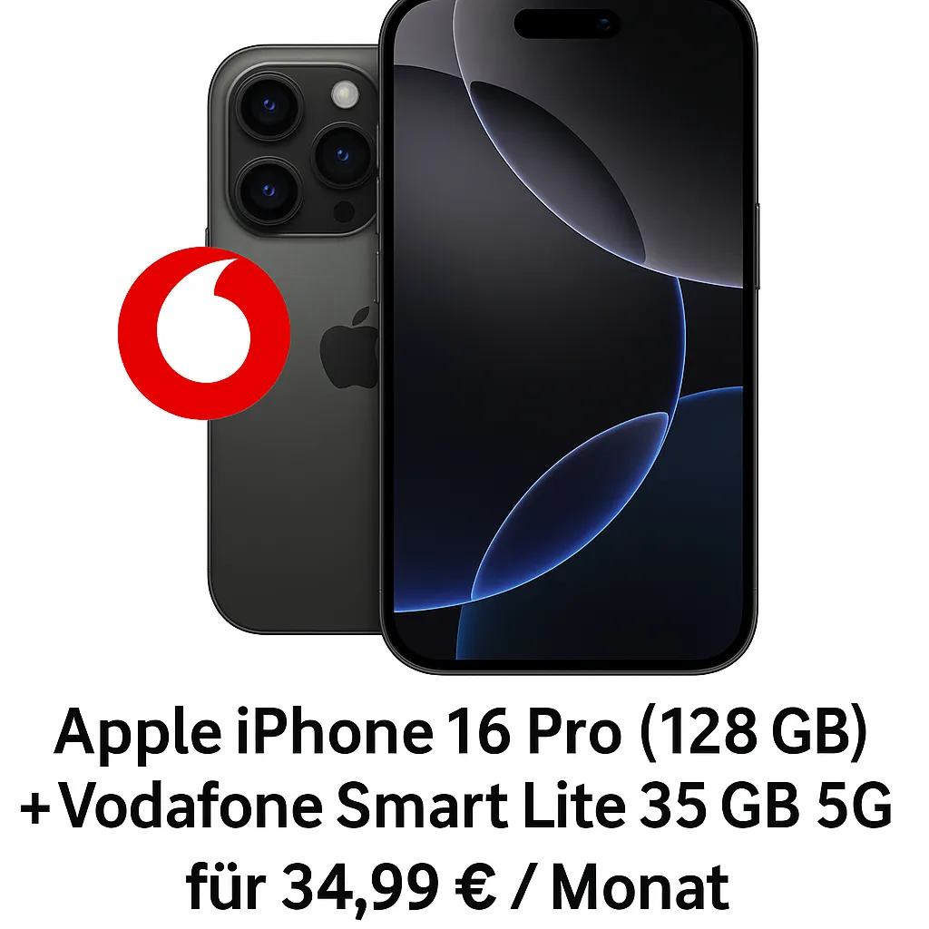 Logitel: Apple iPhone 16 Pro (128 GB) + Vodafone Smart Lite 35 GB 5G für 34,99 € / Monat + 373,99 € einmalig