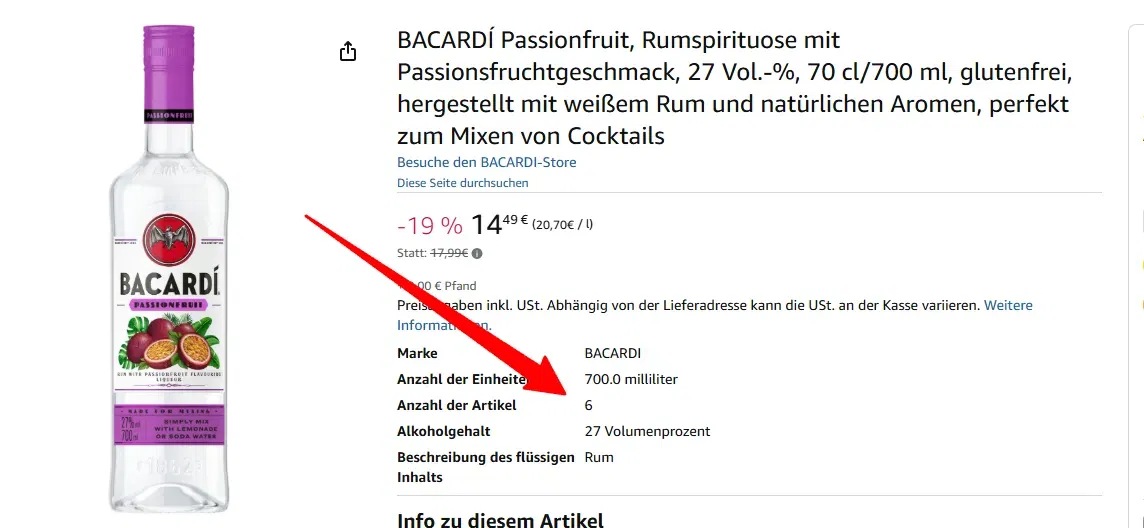 Mengenfehler? 6 mal BACARDÍ Passionfruit Rumspirituose mit Passionsfruchtgeschmack 700 ml für 14,49 € inkl. Prime-Versand (statt 74,00 €)