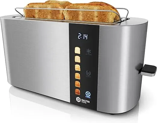 Balter Toaster 4 Scheiben Touch Bedienung Langschlitz Edelstahl Brötchenaufsatz LCD Display TS-34 für 39,00 € inkl. Versand (statt 49,90 €)
