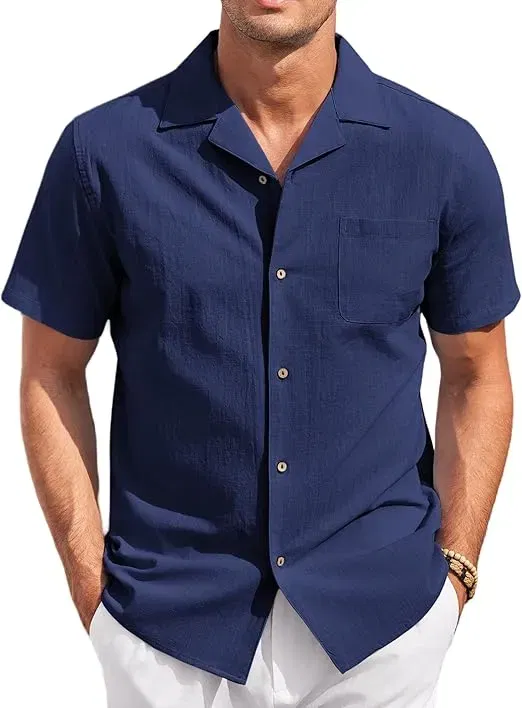 COOFANDY Herren Kurzarm Sommerhemd Baumwolle Regular Fit (8 Farben, Gr. S bis 3XL) für 19,79 € inkl. Prime-Versand