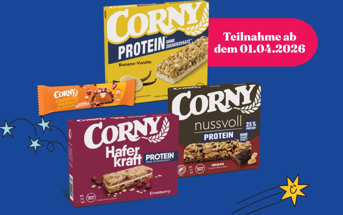 Corny Protein Riegel gratis testen – bis zu 3,99 € Cashback sichern