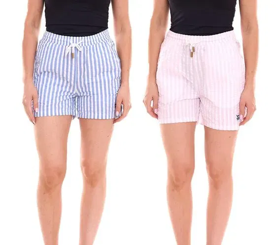 Delmao Damen Shorts kurze Hose (Gr. 34 bis 42 Blau/Weiß Rosa/Weiß oder schlicht Rosa) für 9,99 € inkl. Versand (statt 19,99 €)