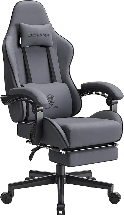 Dowinx Gaming Stuhl Buerostuhl Stoff Tasche Fruehling Kissen Massage Gamer Stuhl Stoff mit Kopfstuetze Ergonomische Buerostuhl mit Fussstuetze Grau Schnäppchen, Deals Und Rabattcodes Des Tages - Dowinx Gaming Stuhl Bürostuhl Stoff Tasche Frühling Kissen Massage Gamer Stuhl Stoff Mit Kopfstütze Ergonomische Bürostuhl Mit Fußstütze Grau